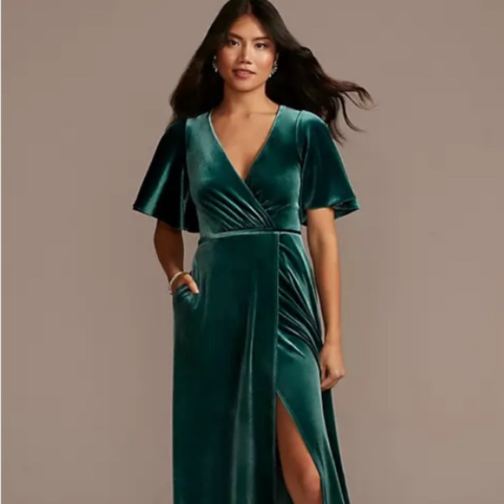 Stretch Velvet Flutter Sleeve Dress